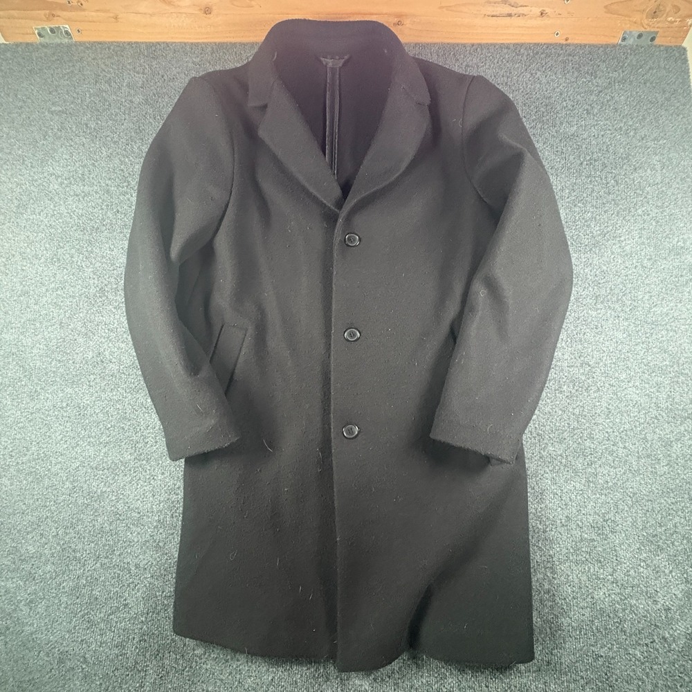 H&M Overcoat Men Medium Black Wool Blend Notch Lapel Single Breasted Welt Pocket